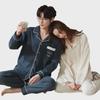 Cute Couple Pajamas: Women's Spring & Autumn Waffle Long Sleeves and Men's Casual Large Size Homewear