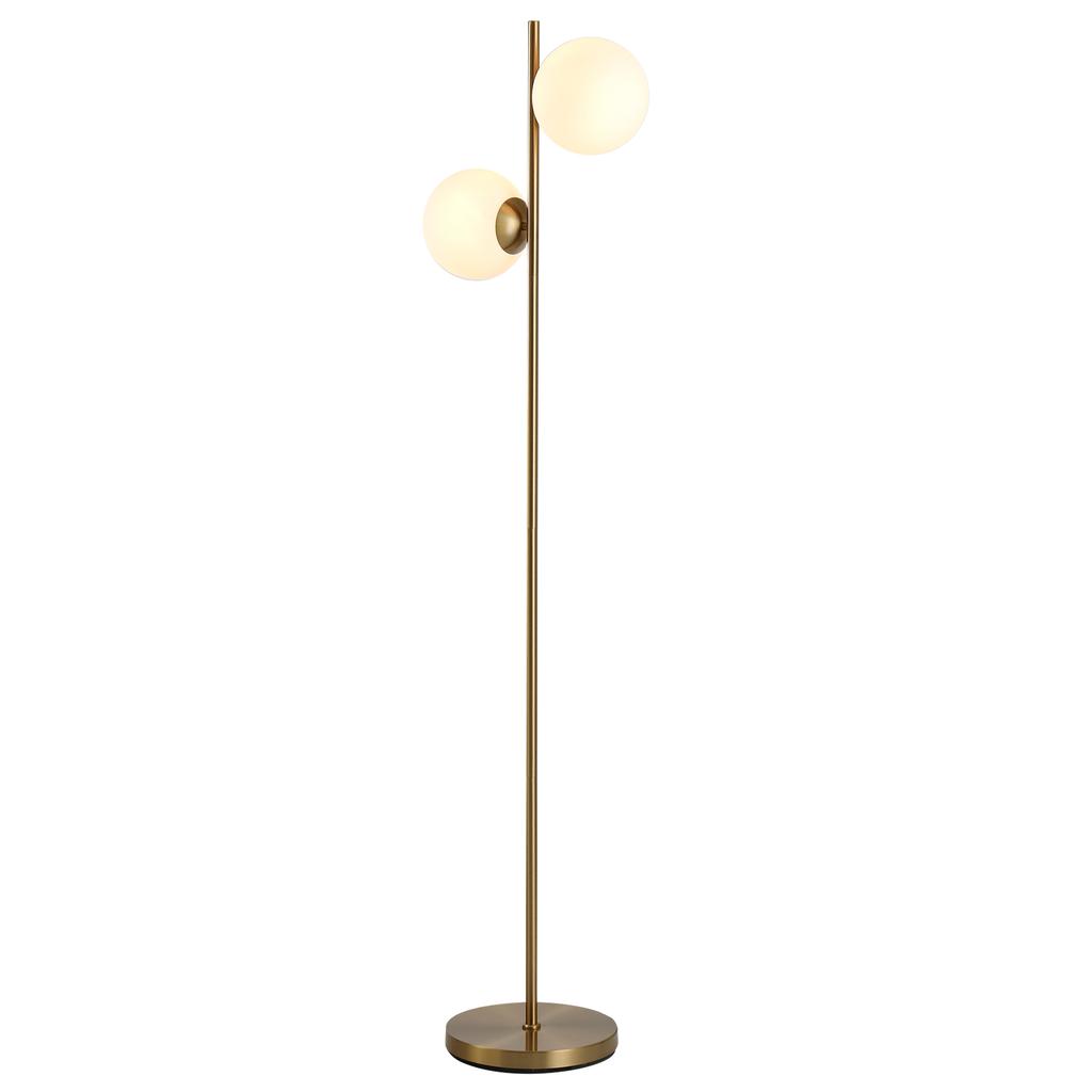 Living Room Floor Lamp with 2-Piece Glass Lampshade, Floor Lamp Standing Lamp with 2 E27 Sockets for Living Room Bedroom, Excl. Light Bulb