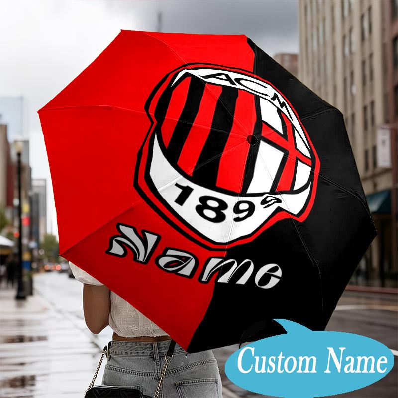 Custom Name Milan Team Crest Umbrella Folding Umbrella, Automatic Umbrella - 8-Frame for Travel, Casual Lightweight Personalized Gifts