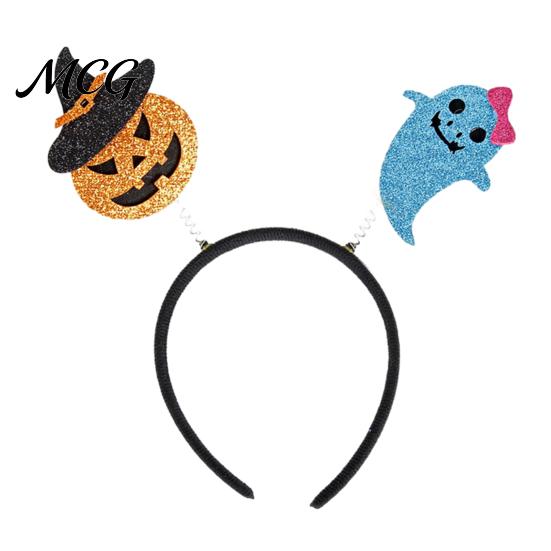 Festive Halloween Decoration Headband for Kids Adults, Glitter Pumpkin Bat Ghost Adjustable Hairband Skull Hair Accessories Cosplay Dress Up