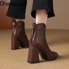 Design Metal Pointed Toe Women Ankle Boot Fashion Thick Heels Shoes  Spring Ladies Short Booties