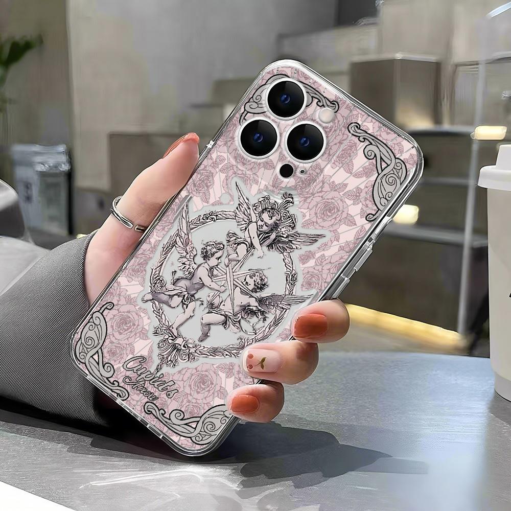 Ретро Европейский Ангел Купидон Аврора Лазерный Чехол для Телефона Для iPhone 16 15 14 13 12 11 7 8 X XS Pro Max INS Глиттер Защитная Крышка Объектива