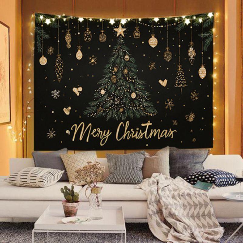 Happy Christmas Tree Tapestry, Winter Star Xmas Wall Hanging, Aesthetic Bedroom Dorm Festival Party Decor