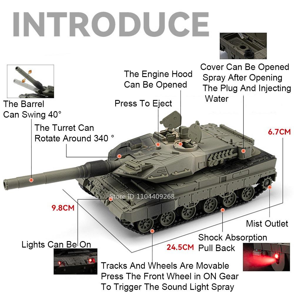 1:36 Модель основного боевого танка Leopard 2 Игрушка Сплав Литой под давлением Внедорожные танки Версия со спреем Модели Коллекционная ценность Детские подарки