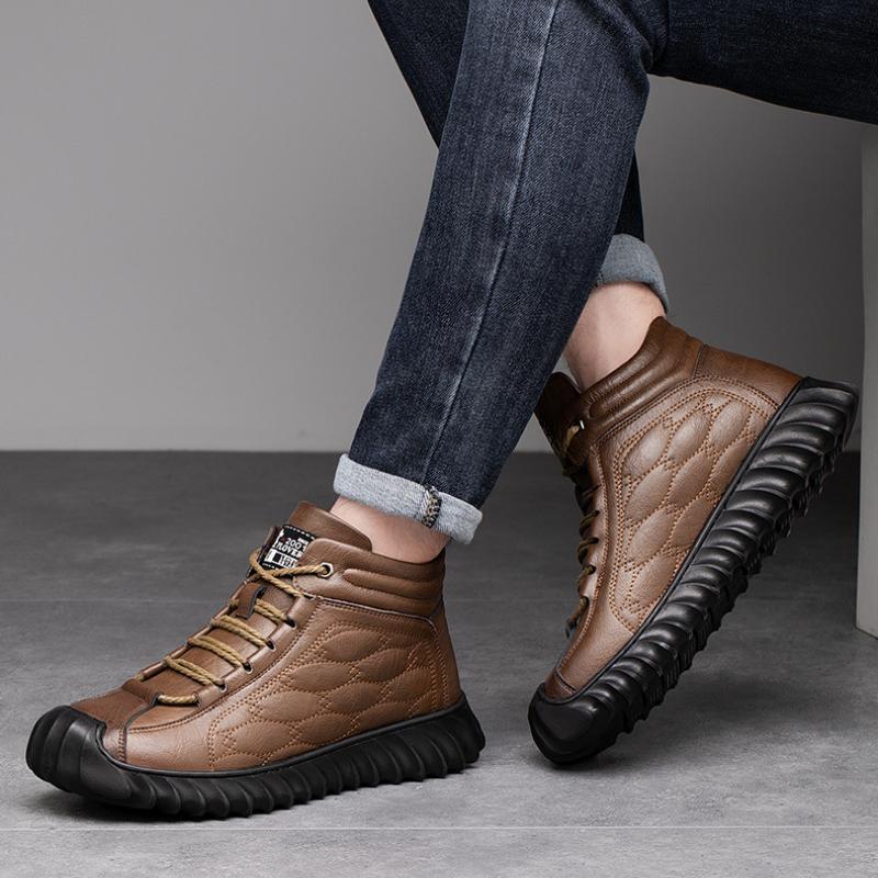 Мужская зимняя обувь, модные флисовые теплые кожаные ботинки, роскошные дизайнерские повседневные спортивные удобные ботильоны, обувь