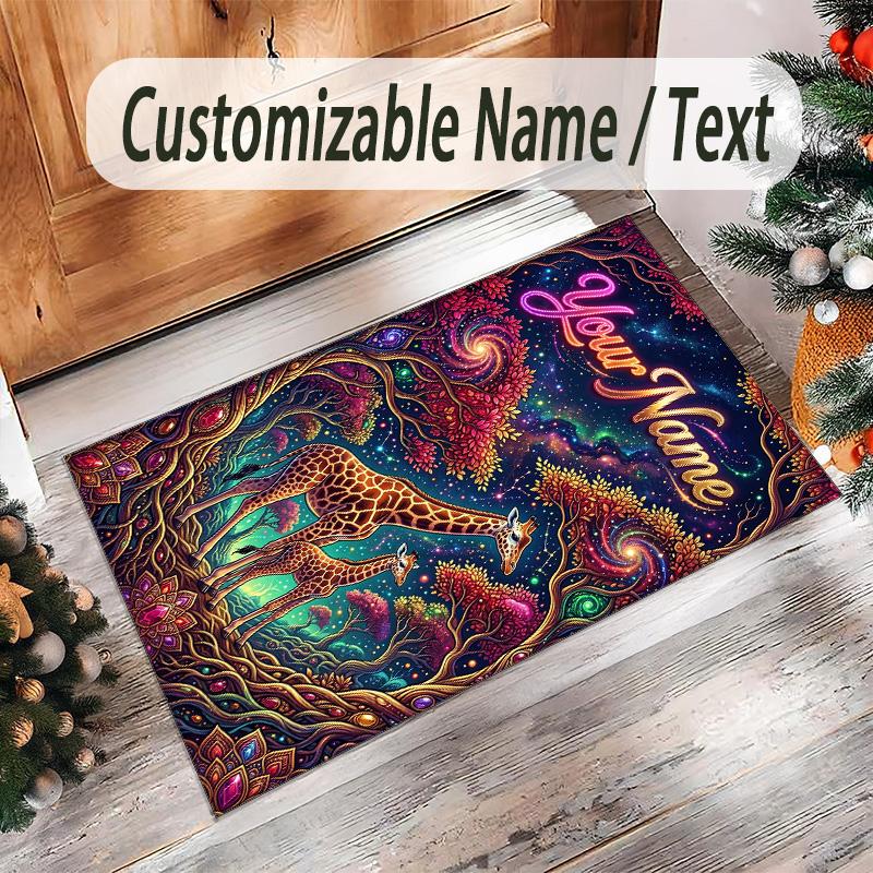 Forest Theme Crystal Velvet Floor Rug Personalized Custom Name Text Warm Carpet Home Decoration