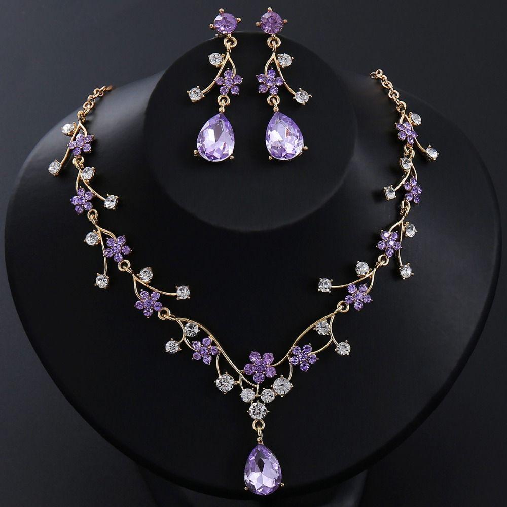 Золотые Изысканные Ювелирные Наборы Стразы Чокер Ожерелье Серьги Свадьба Помолвка