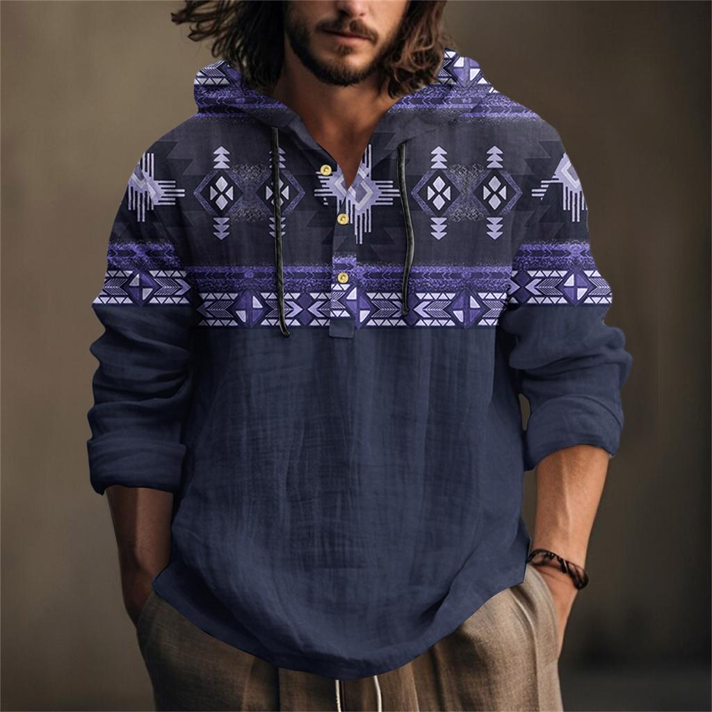 Мужская рубашка с принтом из хлопка и льна с капюшоном, с длинными рукавами, повседневная одежда для весны и лета