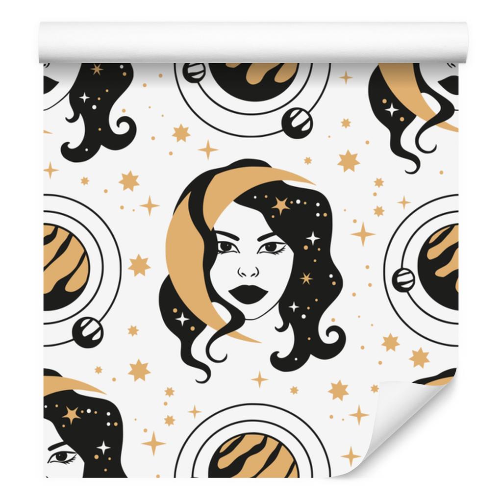 Women and Astrology Wallpaper Graphite, Brown, Cream and Gold 50x1000