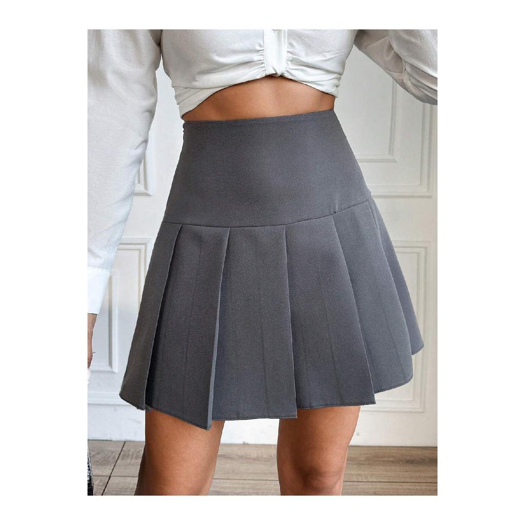 Black Women's Pleated Woven Mini Skirt Et0002