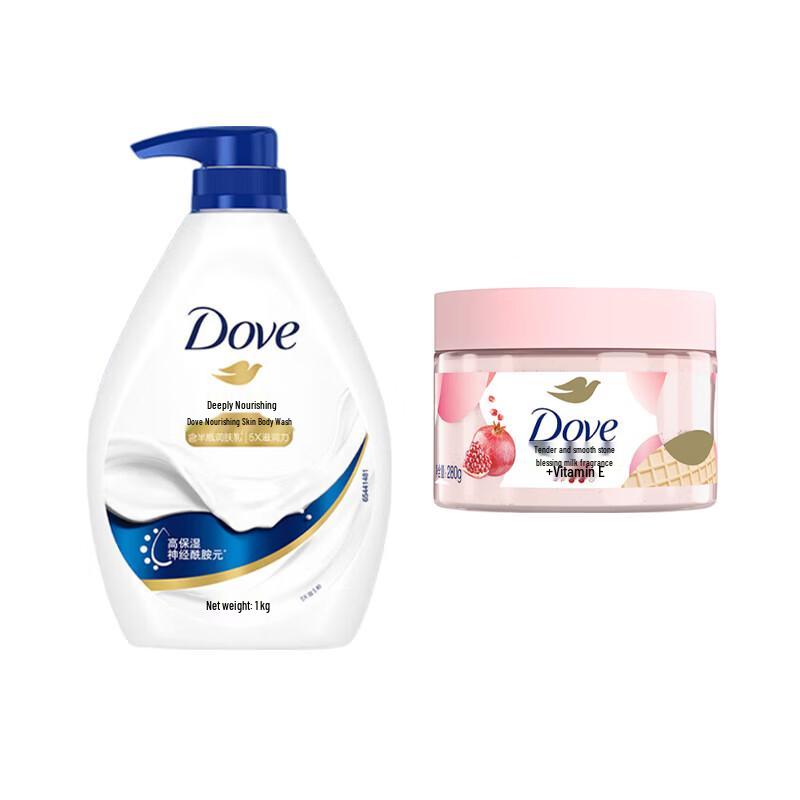 DOVE Набор: Глубоко питающий гель для душа и Отшелушивающий скраб с гранатом