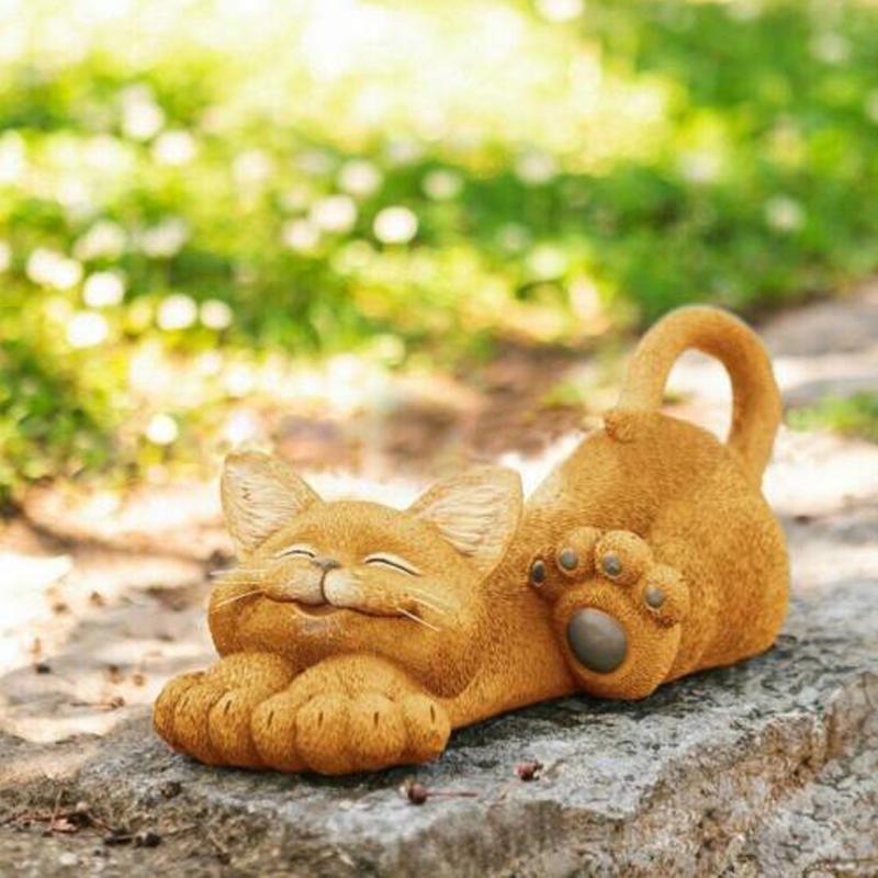 Statue Buddha Yoga Cat Sculpture Figurine Ornament Feature Garden Decor