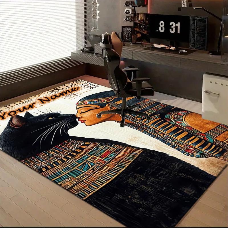 1PC Custom Name Egyptian Cat Pharaoh Theme Floor Mat Ideal for Living Room, Game Rooms, Office, Bedroom Floor Mat Playful Design