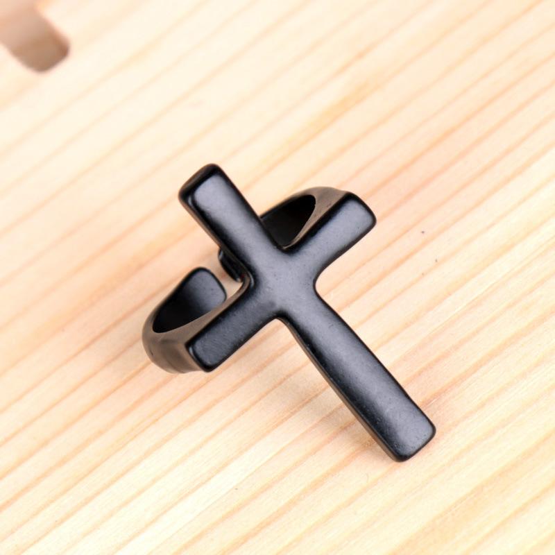 Jewelry Cold Style Cross Glossy Black Open Ring