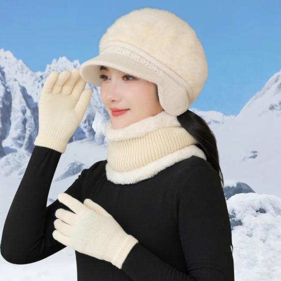 3 шт./комплект для женщин среднего возраста, зимняя шапка, шарф, перчатки, комплект, толстая трикотажная защита ушей
