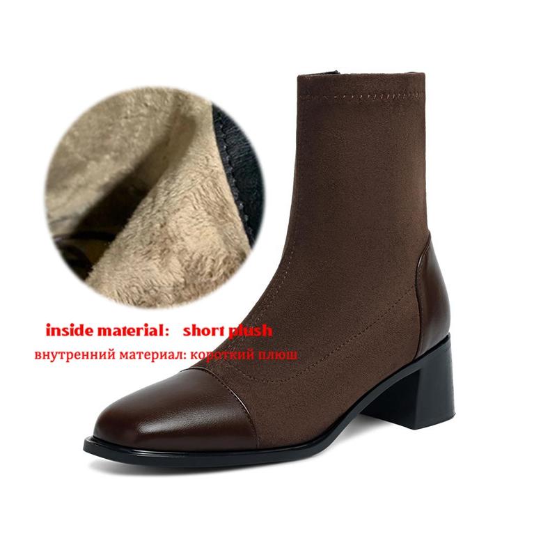 Krazing Pot Микрофибра Флок Квадратный Носок Средний Каблук Эластичные Сапоги Размер 43 Молния Женские Базовый Дизайн Ботильоны