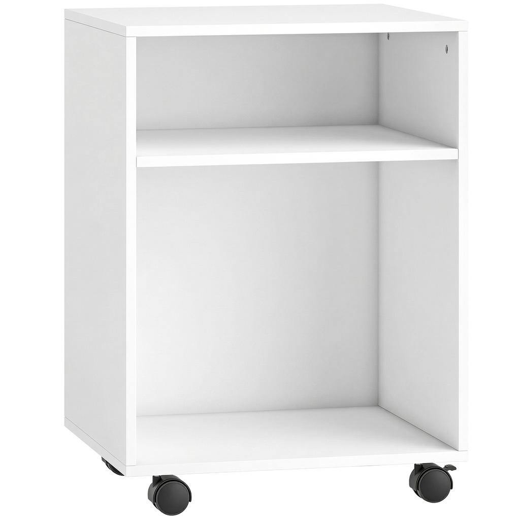 Printer Stand Printer Table with 2 Open Shelves, Lockable Casters for Office Home Fax Scanner 40 x 35 x 56 cm White