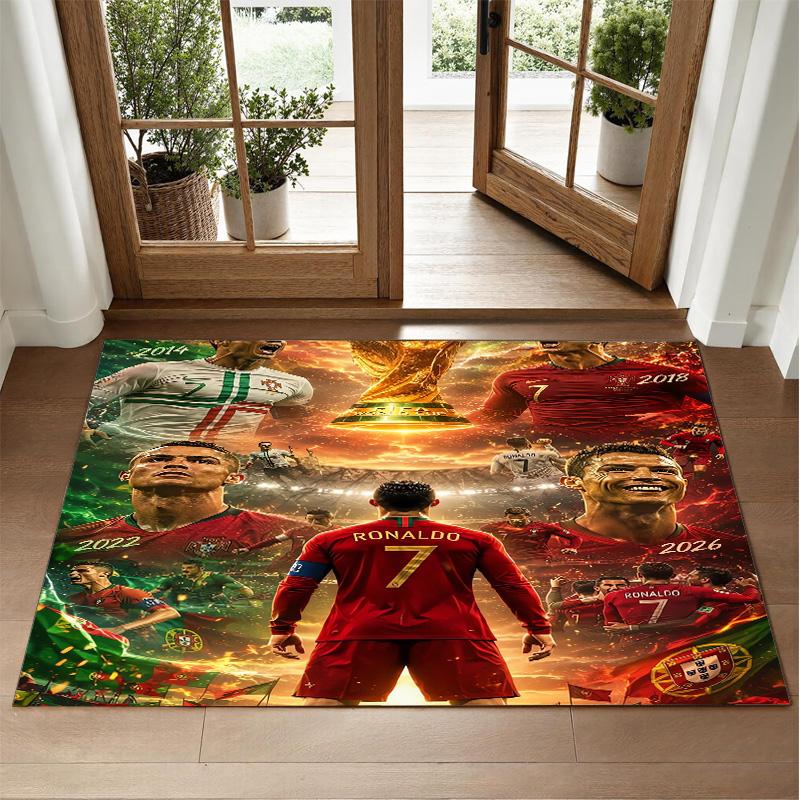 Cristiano Ronaldo Design Crystal Velvet Rug Soft Decorative Mat for Bedroom Entrance