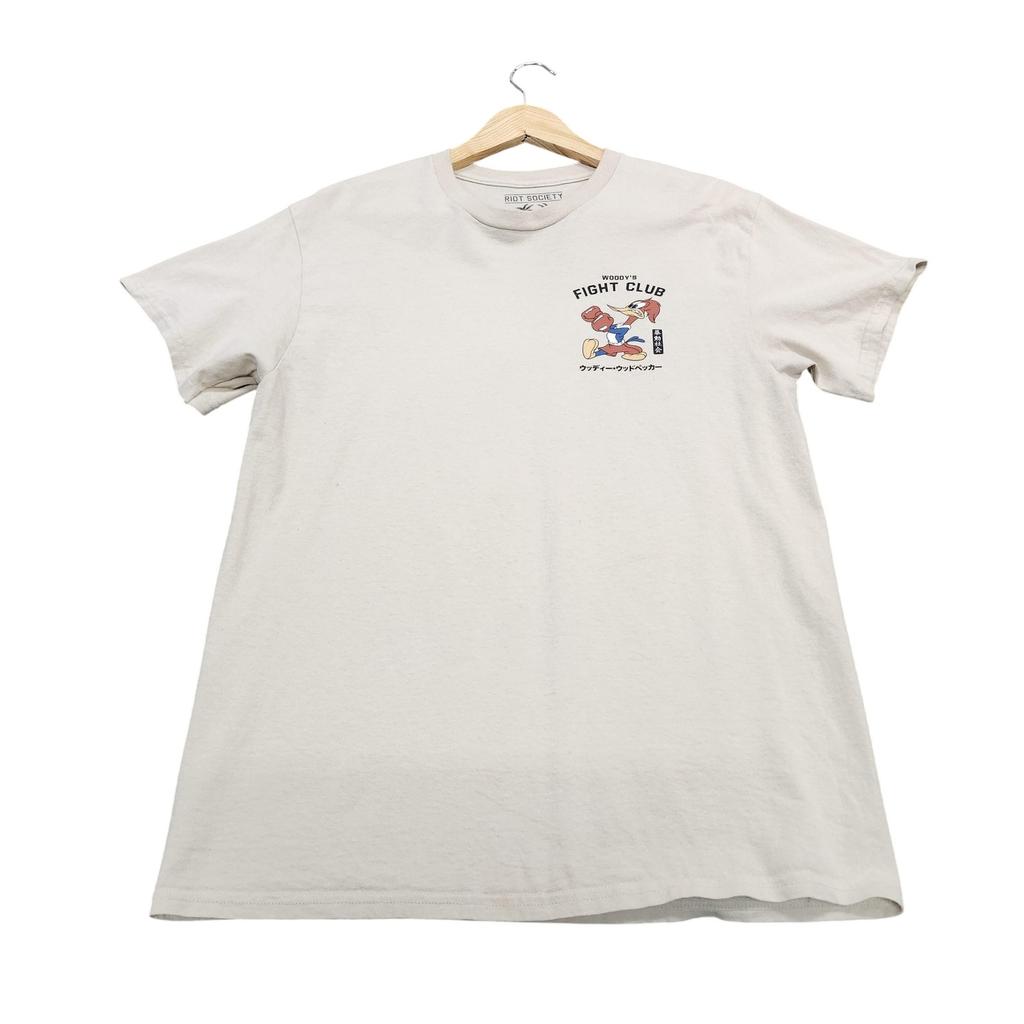 Riot Society Shirt Mens Medium Beige Woody Woodpecker Fight Club Graphic Tee Unisex T-Shirt