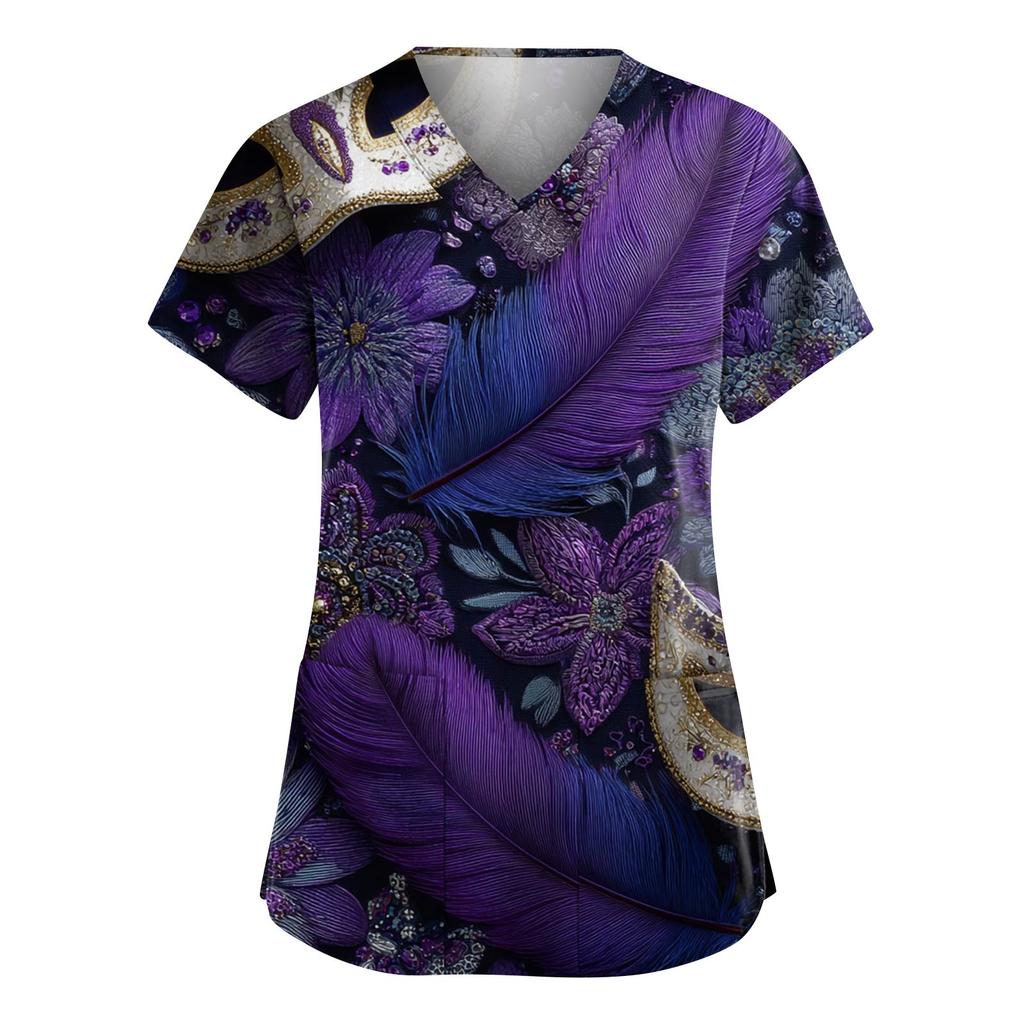 Женская модная рабочая одежда с V-образным вырезом и короткими рукавами, с карманами, топ с карнавальным принтом, униформа для сиделки