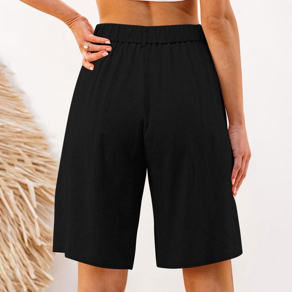 Шорты для женщин длиной до колена, нарядные, широкие, с высокой талией, женские льняные брюки, летние, повседневные