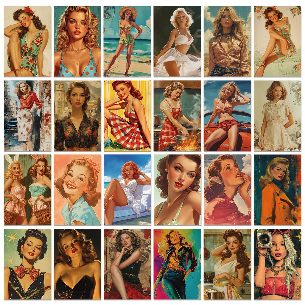 50 винтажных открыток с изображением девушек на стенах, ностальгические открытки с изображением сексуальных девушек, открытки