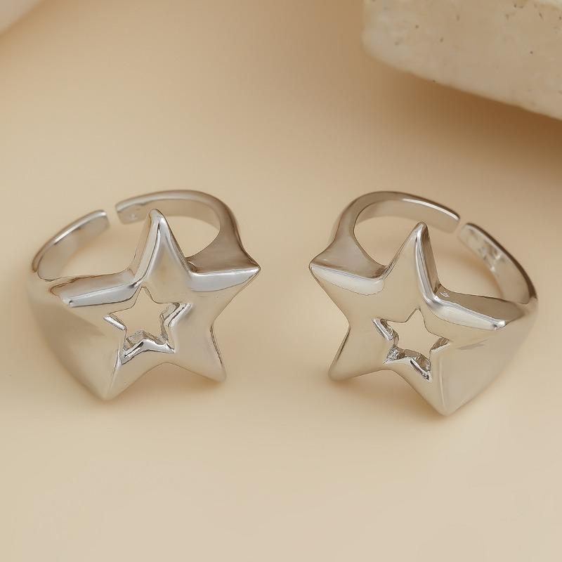 2024 Модные простые полые металлические кольца со звездами для женщин OL женские золотые серебряные модные открытые кольца ювелирные аксессуары