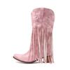Women Western Cowboy Boots Block Medium Heels Tassel Fringe Kneehigh Boots Lady Winter Shoes