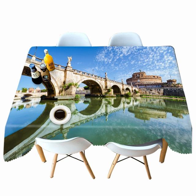 Arch Bridge View Pattern Tablecloth Thicken Cotton Rectangular Round Table Cloth For Wedding Picnic Party