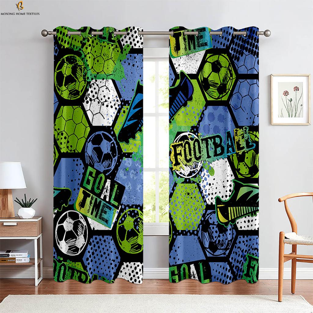 Cool Watercolor Green Football 3d Printed Curtains Suitable For Children's Room Study Bedroom Living Room Decorative Curtains