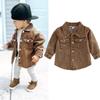 Synpos Spring Kids Boys Solid Brown Denim Jeans Jacket Children Long Sleeve Single Breasted Pocket Coats 1-5 Years