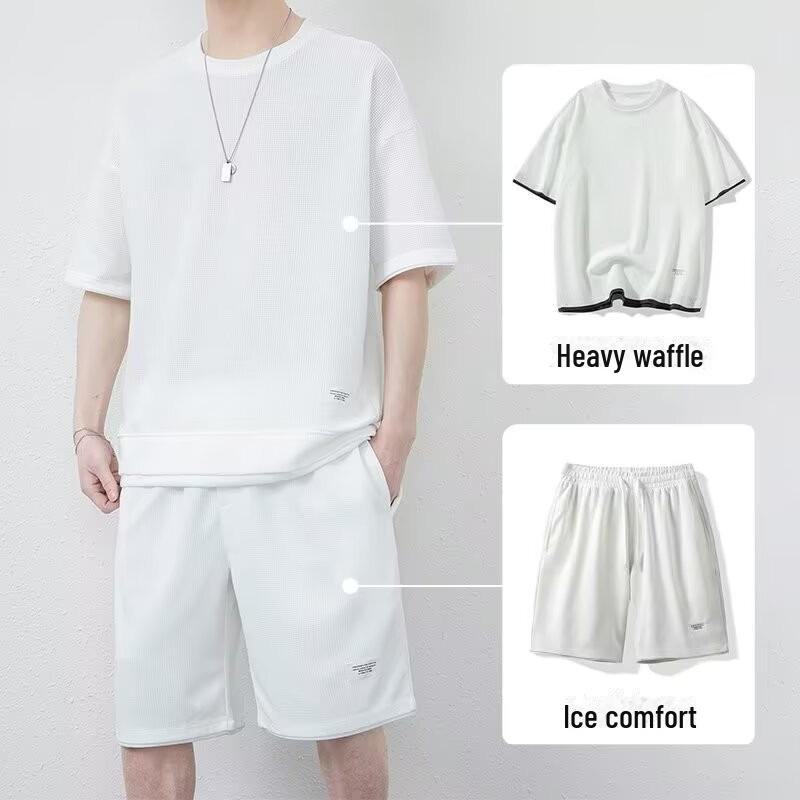 Мужской комплект из вафельной толстовки и спортивных штанов весна/осень - большой размер, молодежная спортивная одежда