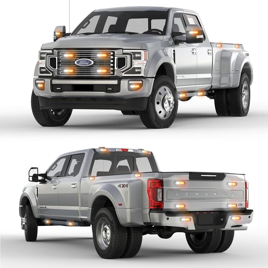 8Pcs Amber White Surface Mount Emergency Strobe Lights For Trucks, Ultra Slim Grille Warning Flashing Light Bar For Vehicles/Car