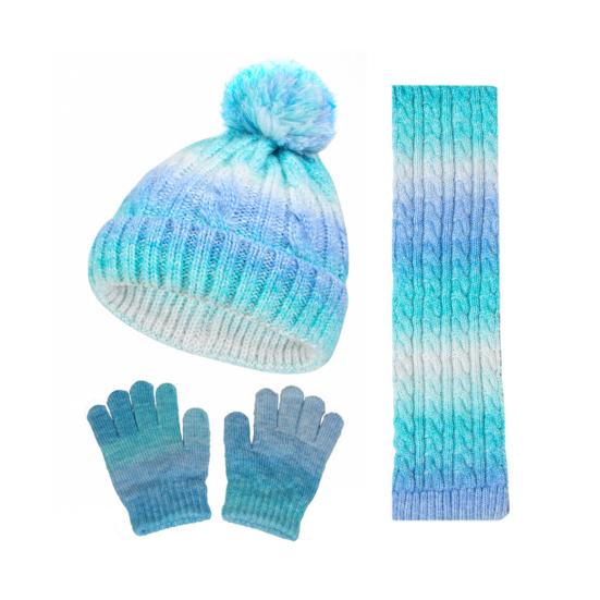3Pcs/Set Kid Hat Scarf Gloves Set Rainbow Color Plush Ball Decor Knitted Hat Windproof Scarf Gloves Set Winter Accessories