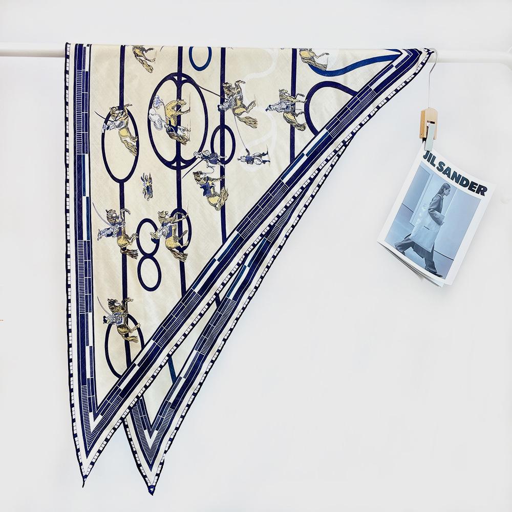 Silk Wool Triangle Scarf – Paris Sketch Design, High-End Mulberry Silk Shawl