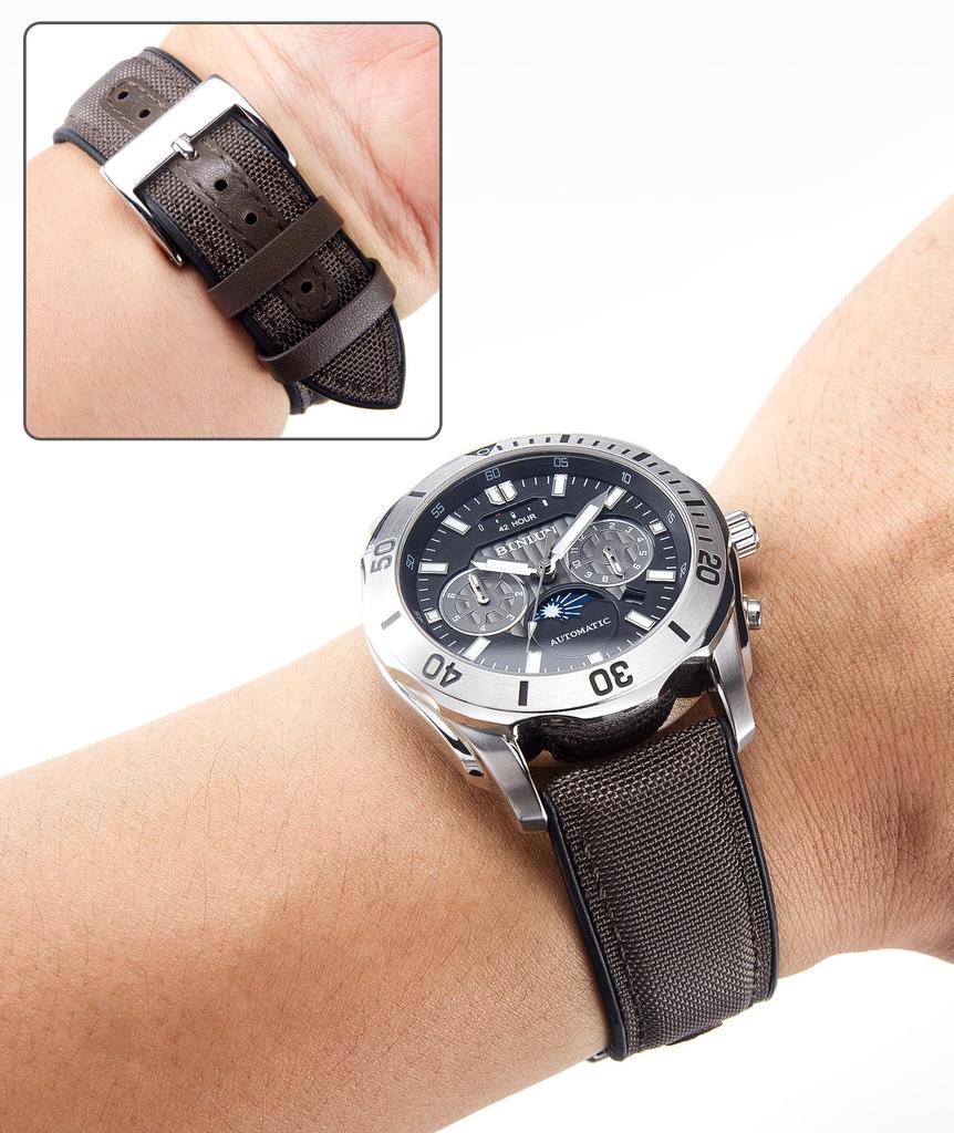 BINLUN Нейлоновый силиконовый ремешок для часов с быстросъемным механизмом, гибридный ремешок для часов из канвы и резины для мужчин и ремешок с 9 пряжками, 18 мм, 19 мм, 20 мм, 21 мм, 22 мм,