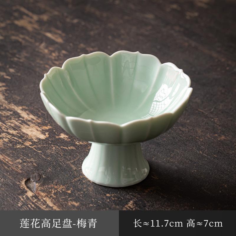 Китайская керамическая тарелка для фруктов на высокой ножке, тарелка для закусок в стиле дзен, тарелка для выпечки Будды, изысканная тарелка для закусок на высокой ножке, помолвочная тарелка