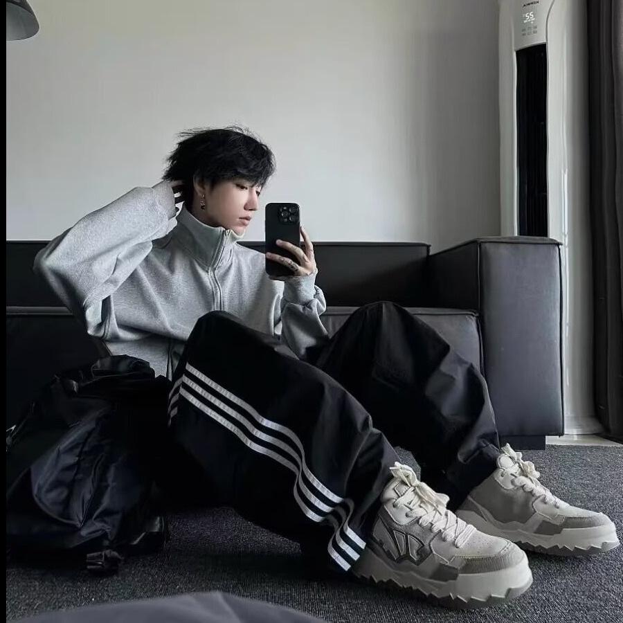 Мужская ретро-толстовка с полумолнией и воротником-стойкой - Весна/Осень Модная тяжелая уличная одежда Свободный пуловер