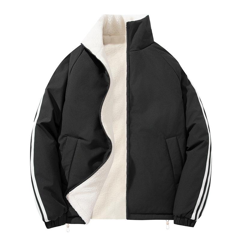 Двусторонняя куртка из хлопка с овечьей шерстью для мужчин и женщин, одинаковая, зимняя, свободного кроя, со стоячим воротником, хлопковая куртка, утолщенная, для холодной зимы, куртка
