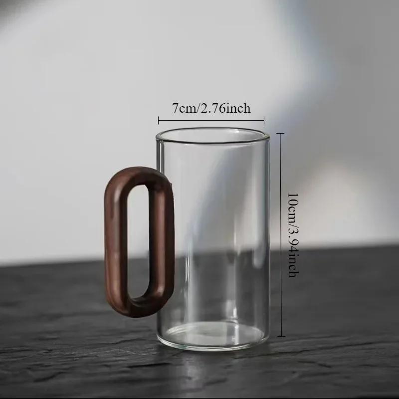 360ml High Borosilicate Glass Tea Cups Heat Resistant Clear Coffee Cups Wooden Handle Drinking Water Cup Home Office Drinkware