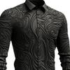 Men Business Shirt 3D Print Turn Down Collar Long Sleeve Solid Color Retro Single Breasted Slim Fit Soft Breathable Mid Length Men Formal Top