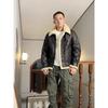 Vintage B3 Sheepskin Leather Jacket for Men Winter Thick Bomber Coat with Faux Fur Lining