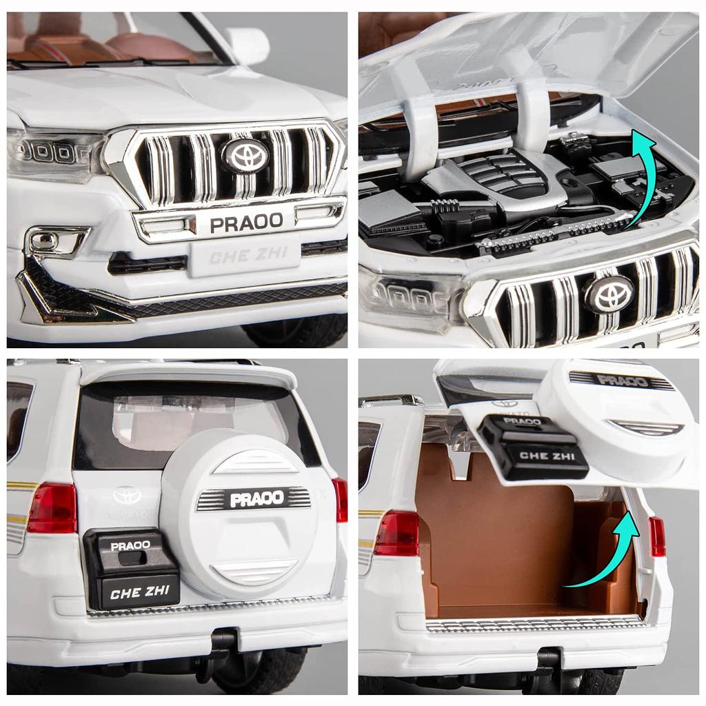 Модель автомобиля Toyota Prado в масштабе 1/24, игрушечный автомобиль из цинкового сплава со звуком и светом для детей, подарок для мальчиков и девочек