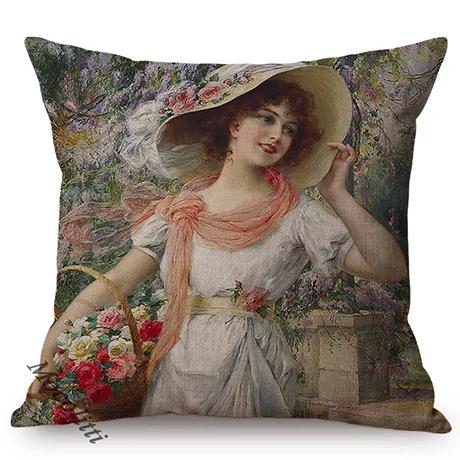 Elegant Lady Beautiful Nordic Classical Woman Oil Painting Home Decorative Throw Pillow Case Art Room Gallery Sofa Cushion Cover