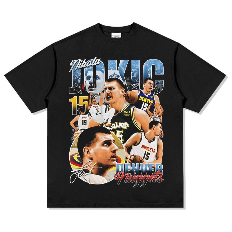 Новая футболка Никола Йокича Черная / Белая Футболка с круглым вырезом Хлопковая футболка Мужская и Женская Для фаната баскетбола С коротким рукавом Топ Инс Y2k Горячая распродажа