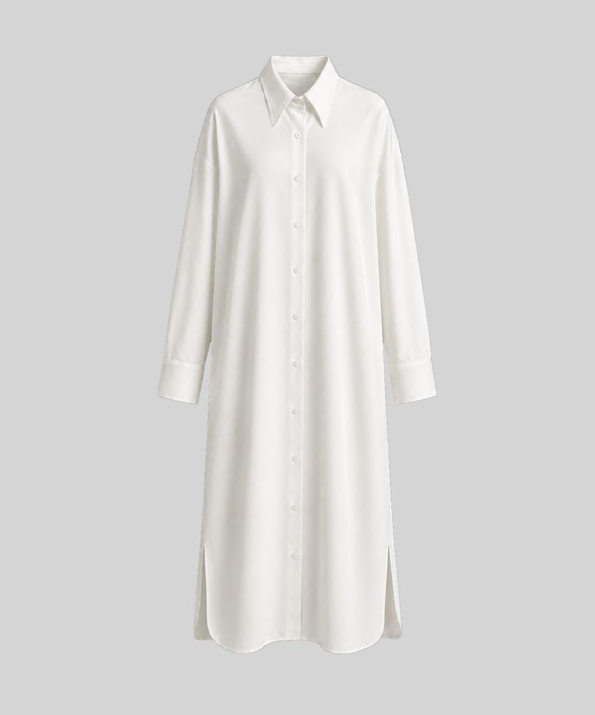 BLACRUSH Cooling Silky Long Shirt Dress / Pure White