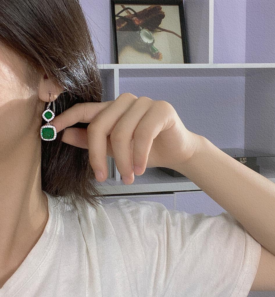 Ювелирные изделия из стерлингового серебра S925, серьги с изумрудами и ветром, преувеличенные серьги с бахромой, аксессуары в стиле ретро.