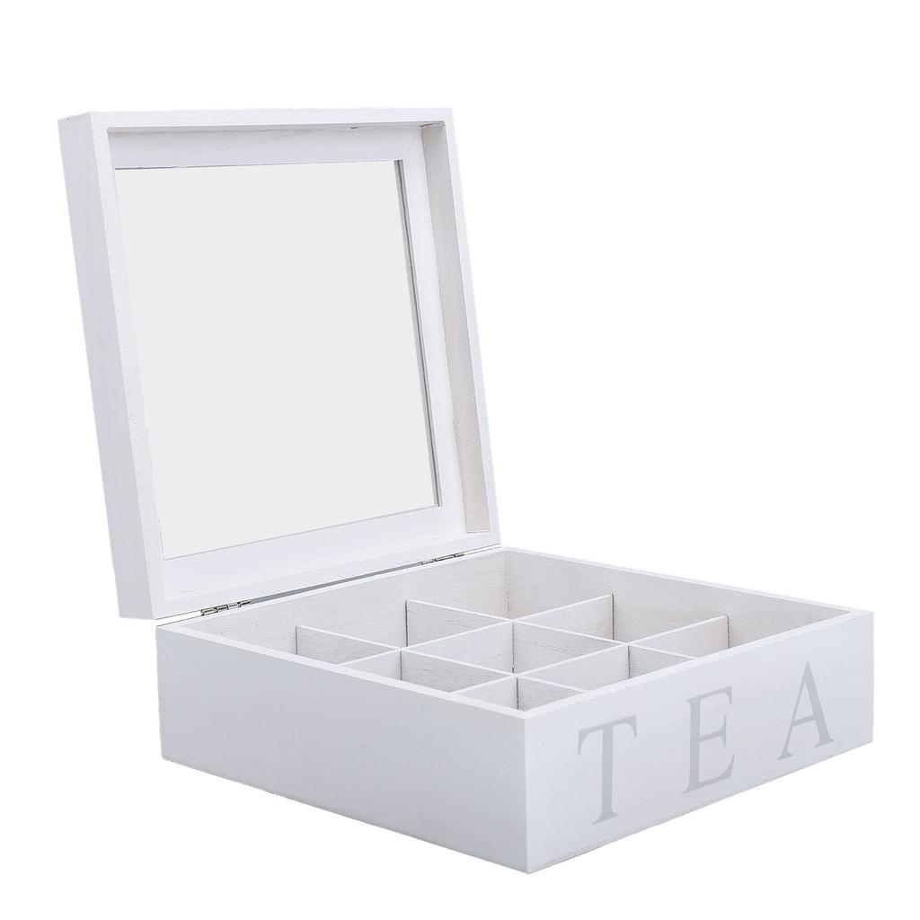 Wooden Tea Storage with Clear Acrylic Top Window 9 Compartments Eco Friendly Tea Bag Holder Multi Functional Storage Box