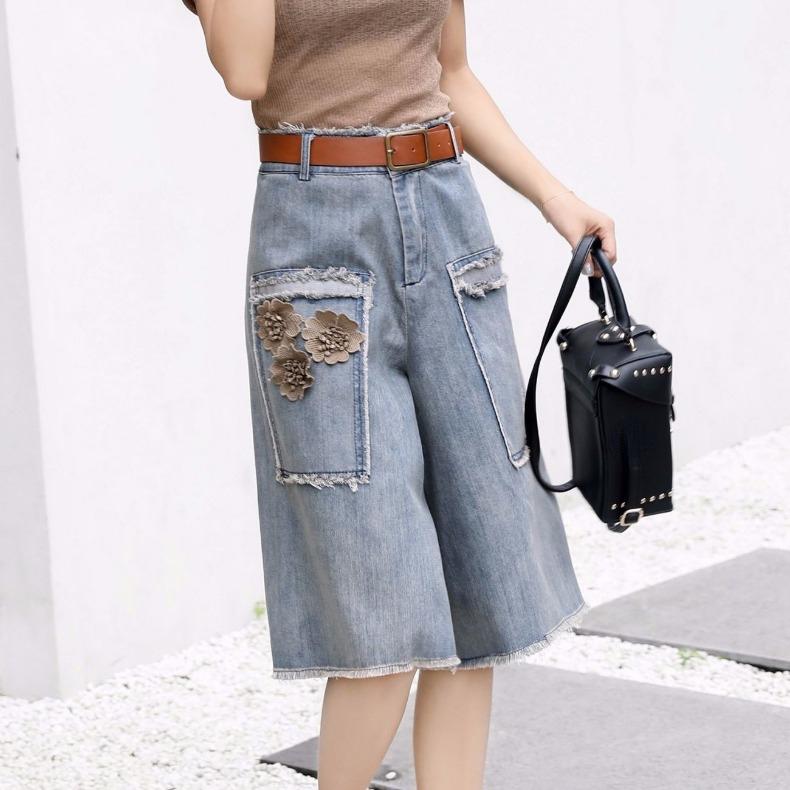 Vintage High Waist Loose Wide Leg Jeans Women's Summer Thin Seven-Point Denim Pants
