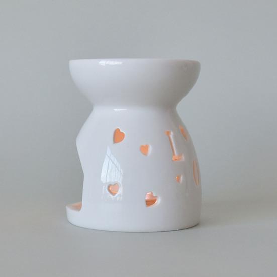 Essential Oil Burner with Spoon White Ceramic Aroma Burner Wax Melter with Cutout Design Home Tabletop Wax Warmer for Bedroom Meditation Room